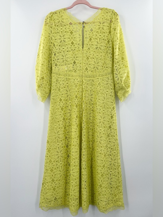 Anthropologie NWT V-Neck Lace Dress Midi in Chartreuse size 8 - Picture 4 of 11